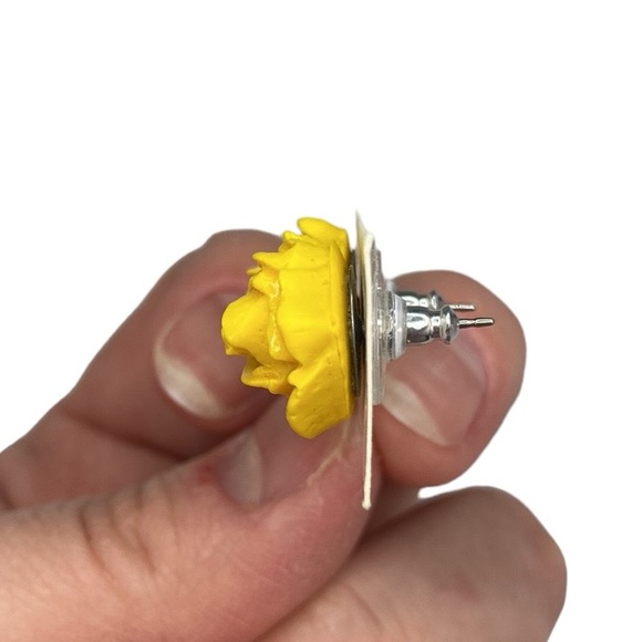 Yellow Rose Floral Stud Earrings - Picture 8 of 17